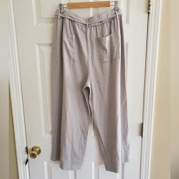 NWT Joie Linen Blend Gray Wide Leg Pants Size L Tie Elastic Waist Pockets - Picture 2 of 9